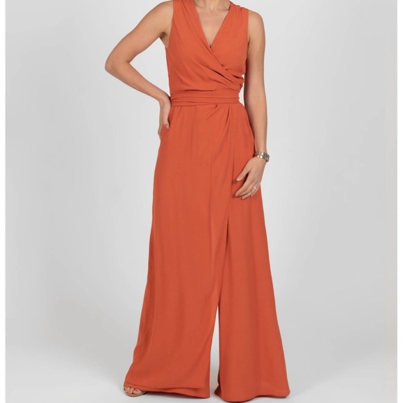 0177 ☑️NEW TAYLOR V-Neck Sleeveless Orange Jumpsuit - Picture 1 of 9